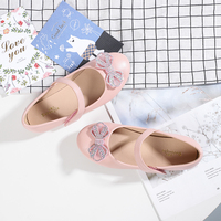 Sandales plates noires pour filles, style princesse avec nœud, chaussures d'été pour enfants