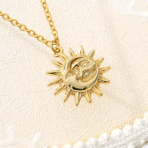 2024 Latest Fashion Jewelry Sun Abstract Stainless Steel Gold Plated Pendant Necklace Fine Moon and Sun Jewelry for Women