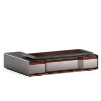 Bureau de direction professionnel avec LED 3 couleurs, finition cristal, bois de placage naturel, MDF E1, table de direction, mobilier de bureau