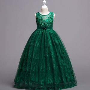 Vestido de Princesa para Niñas Baihui, Sin Mangas, Verde, de Tul, para Banquete, Actuación, Boda - Product Image 1