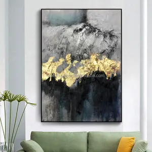 Хит продаж, абстрактная картина ручной работы, Золотая фольга, график с изображением гор, черно-белая Художественная Картина на холсте