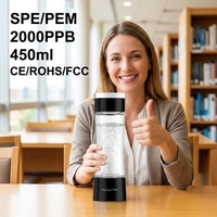 En stock, bouteille d'eau hydrogénée de 450 ml, générateur d'eau hydrogénée, technologie SPE PEM, 2000 PPB, ioniseur d'eau hydrogénée à haute concentration, expédition rapide, CE