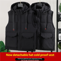 Gilet à fermeture éclair réversible décontracté pour hommes manteau à capuche épaissi d'hiver avec pince à outillage vêtements d'extérieur pour le travail