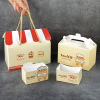 Conteneur en papier pour desserts de boulangerie avec poignée pour soufflé, beignets, dorayaki, pâtisseries, collations, boîte à emporter et solution sac en papier