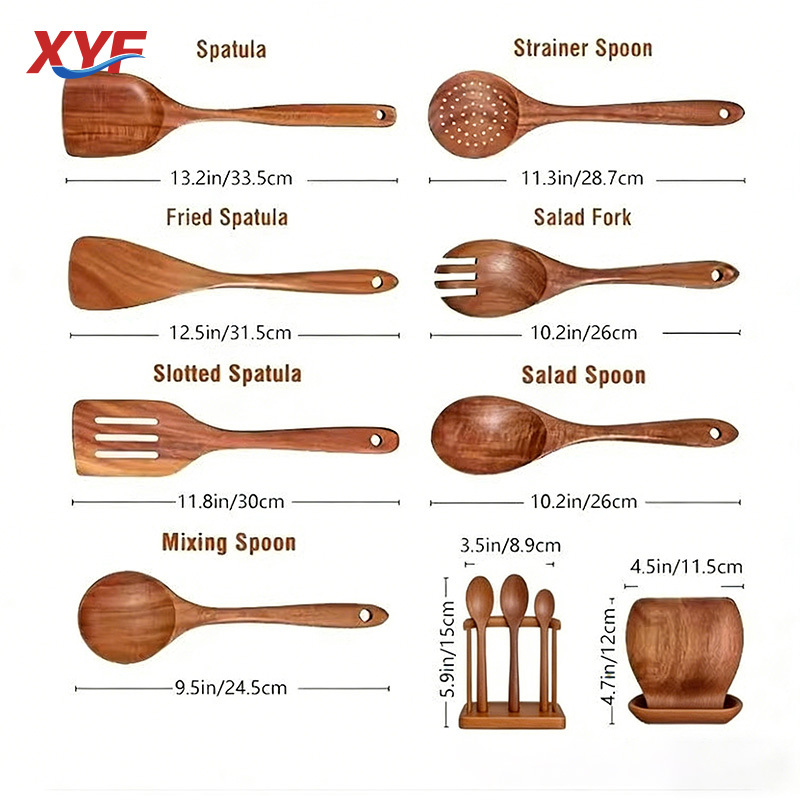Acacia Wood Long-Handled Kitchen Utensils Set with Anti-Scalding Non-Stick Pan Spoon Fork Spatula Cooking Set · image 3