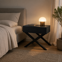 Table de chevet en placage de bois noir, 1 tiroir, avec pieds en forme de X, fermeture douce, sans poignée, table d'appoint pour chambre à coucher, décoration intérieure