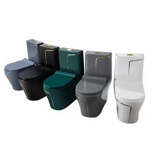 ZHONGYA Oem modern gold line design p-trap s-trap bathroom porcelain inodoro floor mounted wc bathroom color toilet