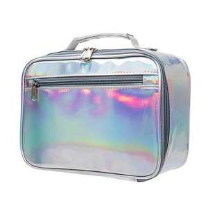 Organisateur de maquillage en PU holographique coloré de 10 pouces, sacs de toilette imperméables pour les voyages, boîtes de rangement cosmétiques carrées avec logo - Product Image 6