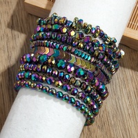 Nouvel ensemble de 9 bracelets élastiques pour hommes, style rétro, personnalisés, avec perles en hématite noire à facettes de formes variées et pierres de lave, motif flèche