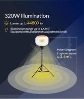 Tour d'éclairage gonflable réglable en hauteur (1,6 m - 3,8 m) avec trépied, 60W - 1000W, pour événements, mariages, travaux, mines et chantiers de construction