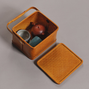 Single-layer <b>bamboo</b> woven basket for storing Japanese-style double-layer fruit and dessert plates, royal food boxes, and - Product Image 4
