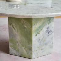 Table basse moderne de luxe en marbre vert naturel, base hexagonale en pierre, table ronde pour salon, table centrale pour maison, villa