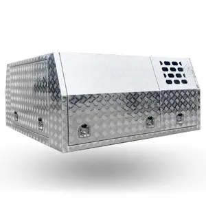 New arrival 3 Door Checker Plate Aluminium UTE Canopy With Dog Box Section pickup truck tool box with dog cage for sale