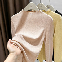 Pull en maille à col montant pour femme, manches longues, coupe ajustée, doux et léger, idéal pour l'automne et l'hiver, chemise de base pour superposition