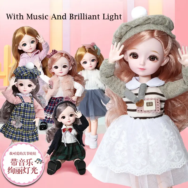 Natal 12 Inch 31Cm BJD Boneka Mainan 23 Sendi Bola Cahaya Plastik Bernyanyi Musik Boneka untuk Anak Perempuan Fashion princess Dress UP