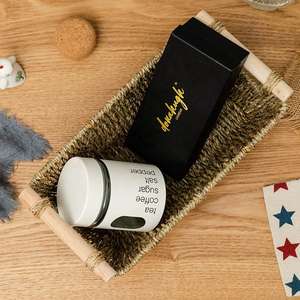 Paniers de rangement rectangulaires modernes tissés à la main en rotin avec poignées en bois - Product Image 4