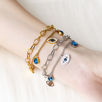 Bracelet de bijoux en acier inoxydable or 18 carats avec pierres bleues Bracelet à double chaîne Bracelets chirurgicaux en or en acier inoxydable pour femmes