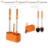 Ensemble de brosses WC 3-en-1 avec support, brosse pour cuvette de toilette + brosse angulaire + brosse pour fentes, manche en PP, nettoyage de salle de bain, vente en gros OEM