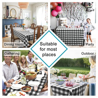 Nappe à carreaux rectangulaire 60X84 pouces Tissu polyester imperméable infroissable Motif vichy noir blanc lavable