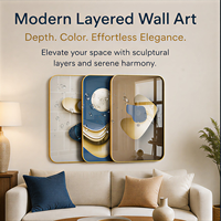 Art mural géométrique en trois parties, panneaux abstraits en aluminium bleu beige pour salon, hôtel, intérieurs contemporains