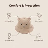 Sombrero de Pescador Informal de Algodón y Lino con Dibujos Animados de Osos para Bebés y Niños, Sombrero de Protección Solar para Niños y Niñas