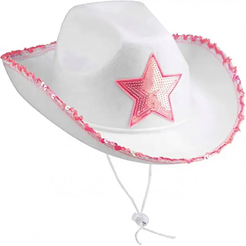หมวกคาวเกิร์ลสีขาวสำหรับปาร์ตี้ CJ-207ประดับดาวระยิบระยับสไตล์ตะวันตกสำหรับผู้หญิง