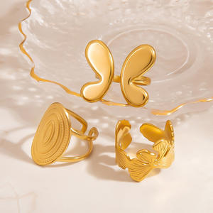 Butterfly Shape Stainless Steel <b>Ring</b> 18K Gold Color Open Design Unisex Fashion Jewelry Gift - Product Image 3