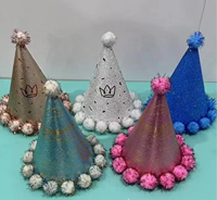 Chapeaux d'anniversaire en feuille métallique avec pompons pour enfants et adultes, accessoires de photomaton en forme de cône, décorations et fournitures pour fêtes d'anniversaire