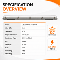 Lumière linéaire LED résistante aux intempéries avec garantie d'usine de 7 ans, 100 000 heures, valve de respiration, module LED FR4, couvercle en PC, 47W, 8300 lm, IP65, IK08