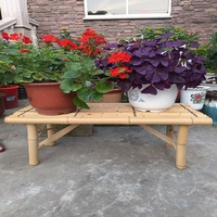 Support de fleurs pliable en bambou sur pied, étagère de rangement en bois massif et table de présentation pour plantes vertes de jardin avec tabouret en bambou