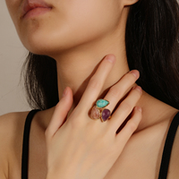 Bagues en pierres précieuses naturelles Amazonite Améthyste Lapis Lazuli, trois pierres en forme de larme, bijoux élégants, cadeaux pour femmes