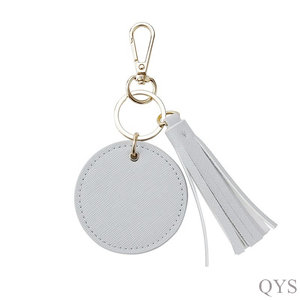 QYS Personalized Logo Round <b>Leather</b> Keychain with Tassel Custom <b>Key</b> Ring Promotional Gift - Product Image 4