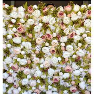 Customized Handmade Silk Roll up <b>Artificial</b> Peony Rose <b>Flower</b> <b>Wall</b> Backdrop 8ft X 8ft for Autumn Colors Event Decoration - Product Image 2