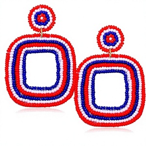 Pendientes de Perlas Geométricas Rojos, Azules y Blancos, Estilo Bohemia, para Mujer, para Fiestas, Bodas, Regalos, Joyería, Accesorio de Moda - Product Image 1