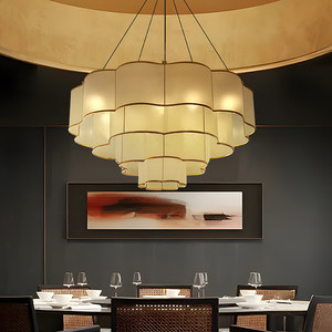 Lustre de style chinois, diamètre 80 cm, éclairage en tissu doré pour salle à manger, décoration de la maison - Product Image 2