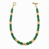 Collier Rétro Médiéval en Alliage Plaqué Or avec Perles en Pierre Naturelle Fait Main, Chaîne à Maillons, Poids 80G, Vert Rouge