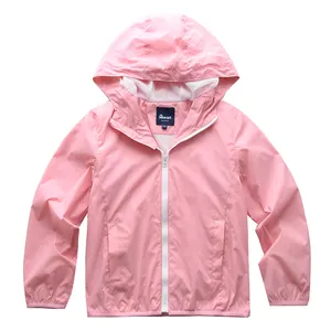 Kids Sports Outwear Jackets Hooded Zipper Jackets for Girls Waterproof Windbreaker Unisex Boys Rainwear Rain Coats