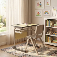 Ensemble table et chaise d'étude scolaire moderne monobloc en acier moulé, bureau d'écriture épaissi et chaise assortie
