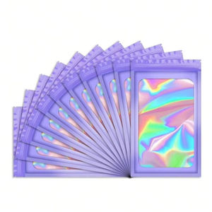 Оптовая продажа, печать на заказ, закрывающийся на одной стороне Прозрачный лазерный мешочек, упаковка, косметический голографический пакет с замком на молнии - Product Image 1