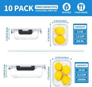Contenants en verre écologiques 100 % sans BPA pour la préparation des repas avec couvercle en PP, compatibles micro-ondes et congélateur, techniques de laque - Product Image 2