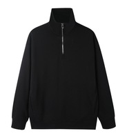 Pull à col montant zippé 1/4 pour homme, avec logo personnalisé imprimé, épaules tombantes, motif uni, fermeture éclair Alf