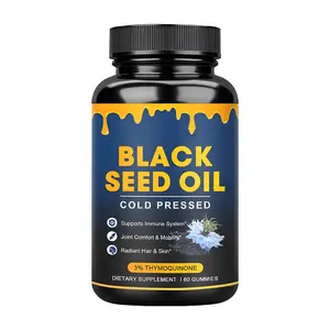 Goma de aceite de semilla negra orgánica de etiqueta privada, multivitaminas para el crecimiento del cabello, goma de aceite de semilla de comino negro vegano