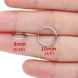 Anneau de piercing en titane G23 sans soudure avec pavé de zirconium / design uni, hypoallergénique, pour nez, septum, daith, cartilage - Product Image 2