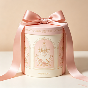 Scatola rotonda rigida di lusso personalizzata in carta per confezioni regalo con motivo a rose, scatola cilindrica professionale. - Product Image 1