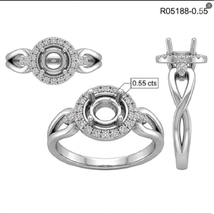 Bijoux fins de haute qualité en or blanc massif 18 carats, sertis de diamants, design élégant classique à griffes, semi-monture pour fiançailles et fêtes de mariage - Product Image 5