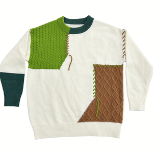 Suéteres de punto Vintage cálidos para otoño e invierno, jerséis de retazos de cuello alto a la moda, ropa de calle coreana, Jersey informal para hombres - Product Image 1