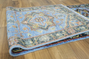 พรมขนสัตว์สีน้ำเงินทำมือ, พรมทางเดินลายเรขาคณิต, พรมปูพื้นทางเข้าแบบสั่งทำขนาดพิเศษ, พรมสำหรับห้องครัว - Product Image 5