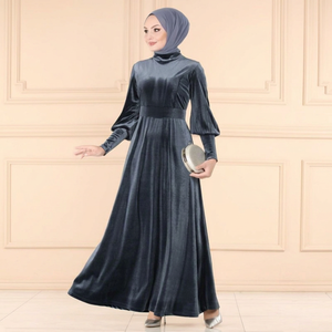 Elegant Satin Floor Length Anti-Wrinkle Handmade Dubai <b>Abaya</b> <b>Dress</b> High Neck Long Sleeve Flared Hem Beaded Belt Women's Party - Product Image 1