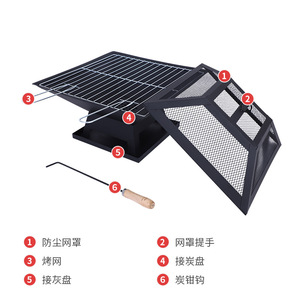 Charcoal Square Heater BBQ Grill <b>Fire</b> Pit Multifunctional Portable Detachable Wood Fuel Powder Coated Outdoor Use - Product Image 1