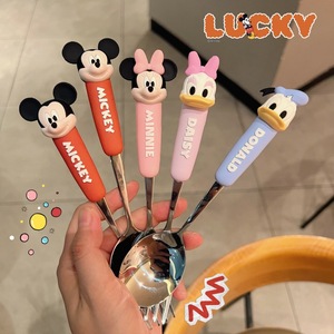 Ensemble de couverts pour enfants Mickey et Daisy, cuillère et fourchette en acier inoxydable Minniee Daisy avec boîte en PVC de dessin animé, <span class=keywords><strong>vaisselle</strong></span> pour enfants - Product Image 3